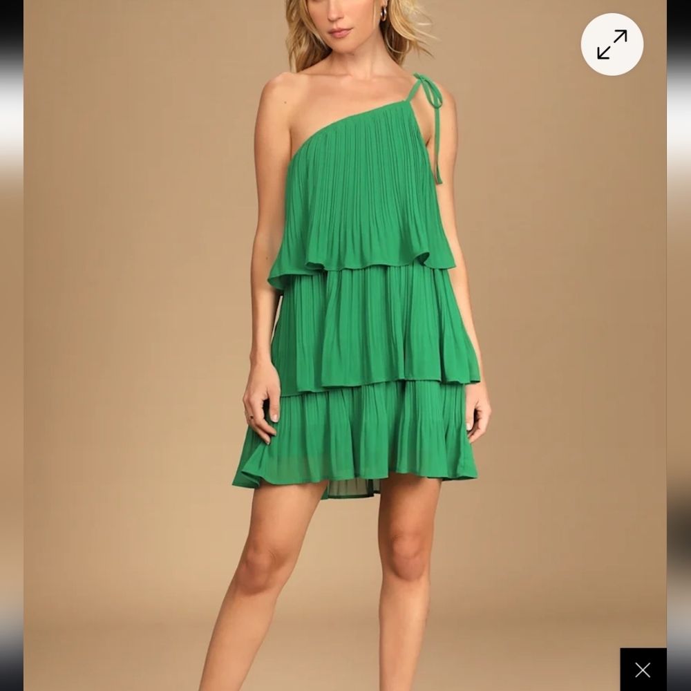 Lulus One-Shoulder Tiered Green Cocktail Dress Size Large